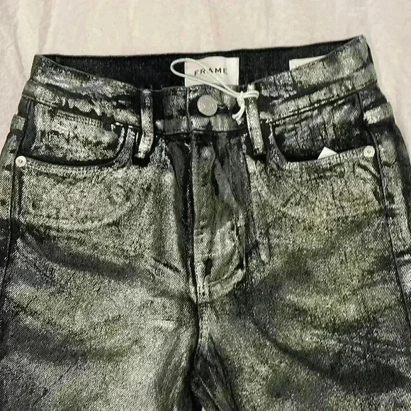 FRAME- NWT Le High Skinny Crop High Rise Silver /Black Jeans sz 24 - Picture 4 of 11